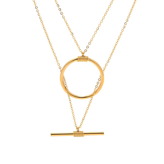 18K Gold Plated Double Layered Circle & Bar Necklace - Ora Dazzle