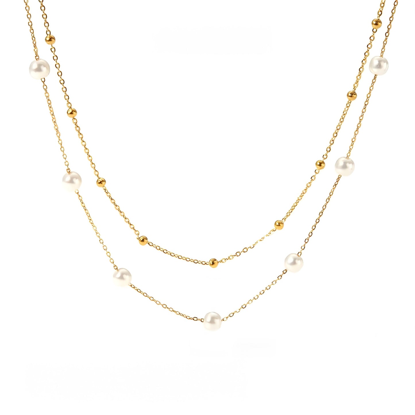 18K Gold Plated Double Strand Floating Pearl Necklace - Ora Dazzle