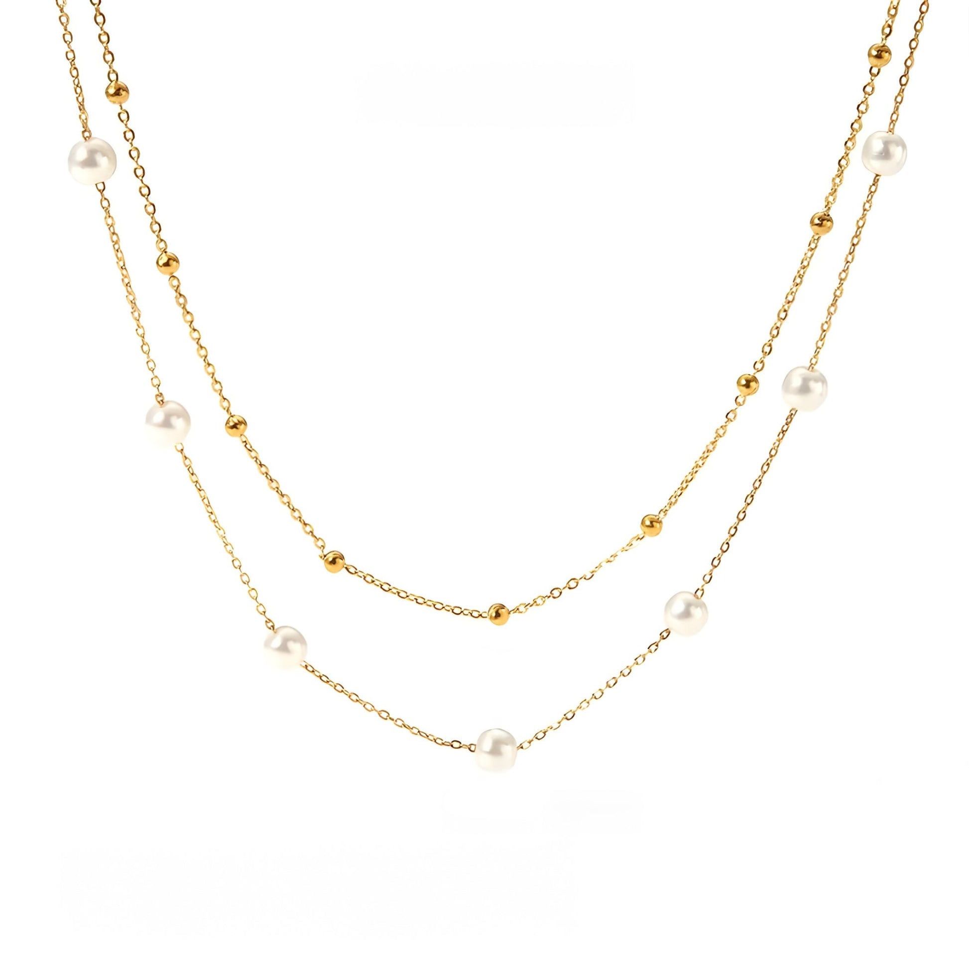 18K Gold Plated Double Strand Floating Pearl Necklace - Ora Dazzle