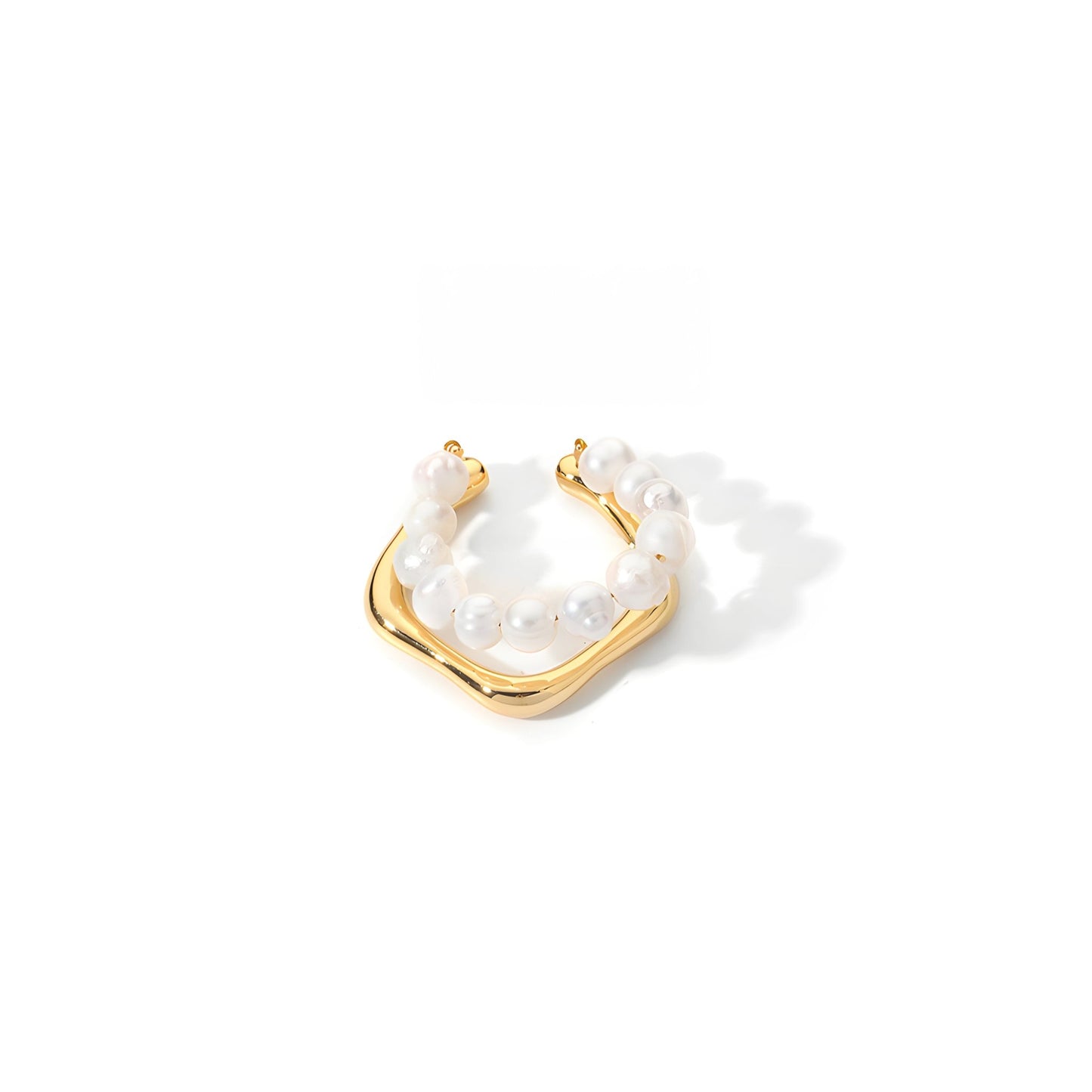 18K Gold Plated Freshwater Pearl Open Ring - Ora Dazzle