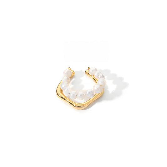 18K Gold Plated Freshwater Pearl Open Ring - Ora Dazzle