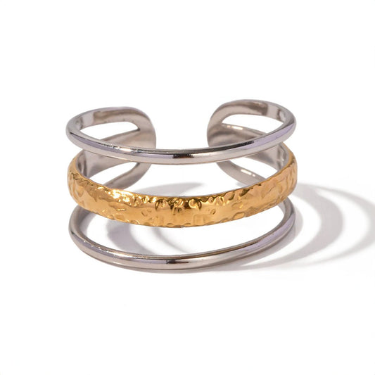 18K Gold Plated Hammered Open Cuff Ring - Ora Dazzle