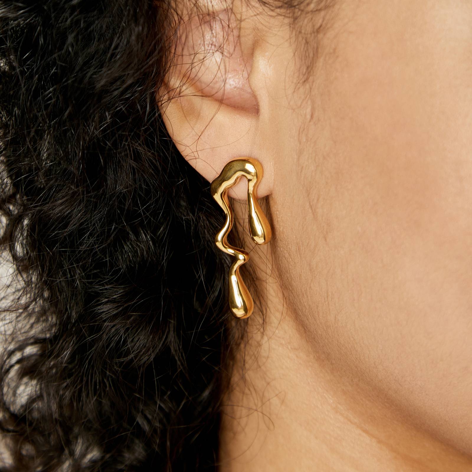 18K Gold Plated Stainless Steel Asymmetrical Drip Earrings - Ora Dazzle