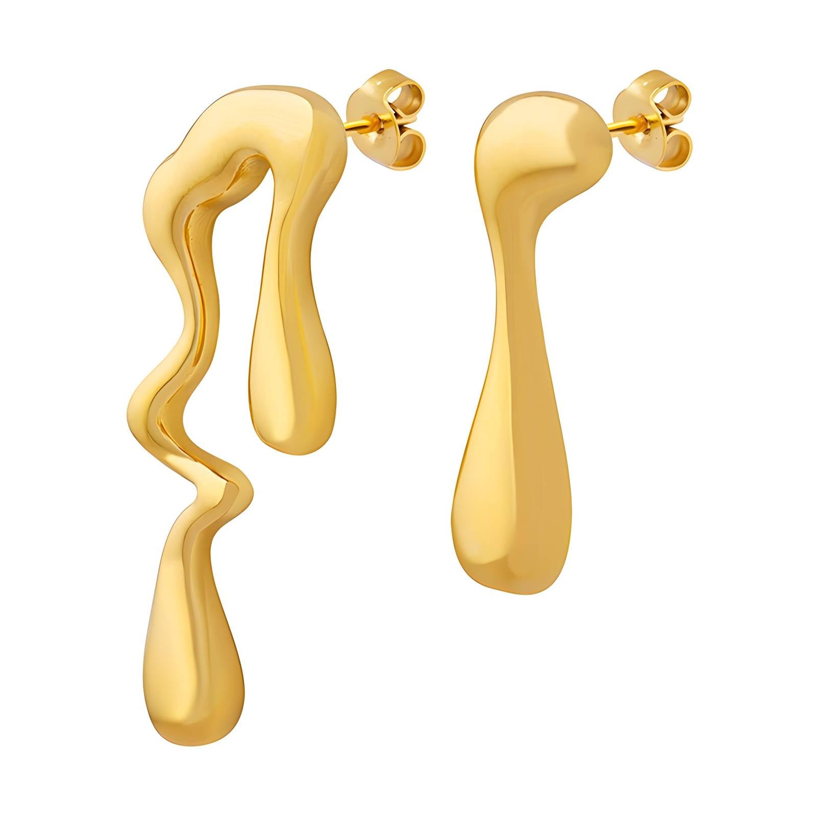 18K Gold Plated Stainless Steel Asymmetrical Drip Earrings - Ora Dazzle