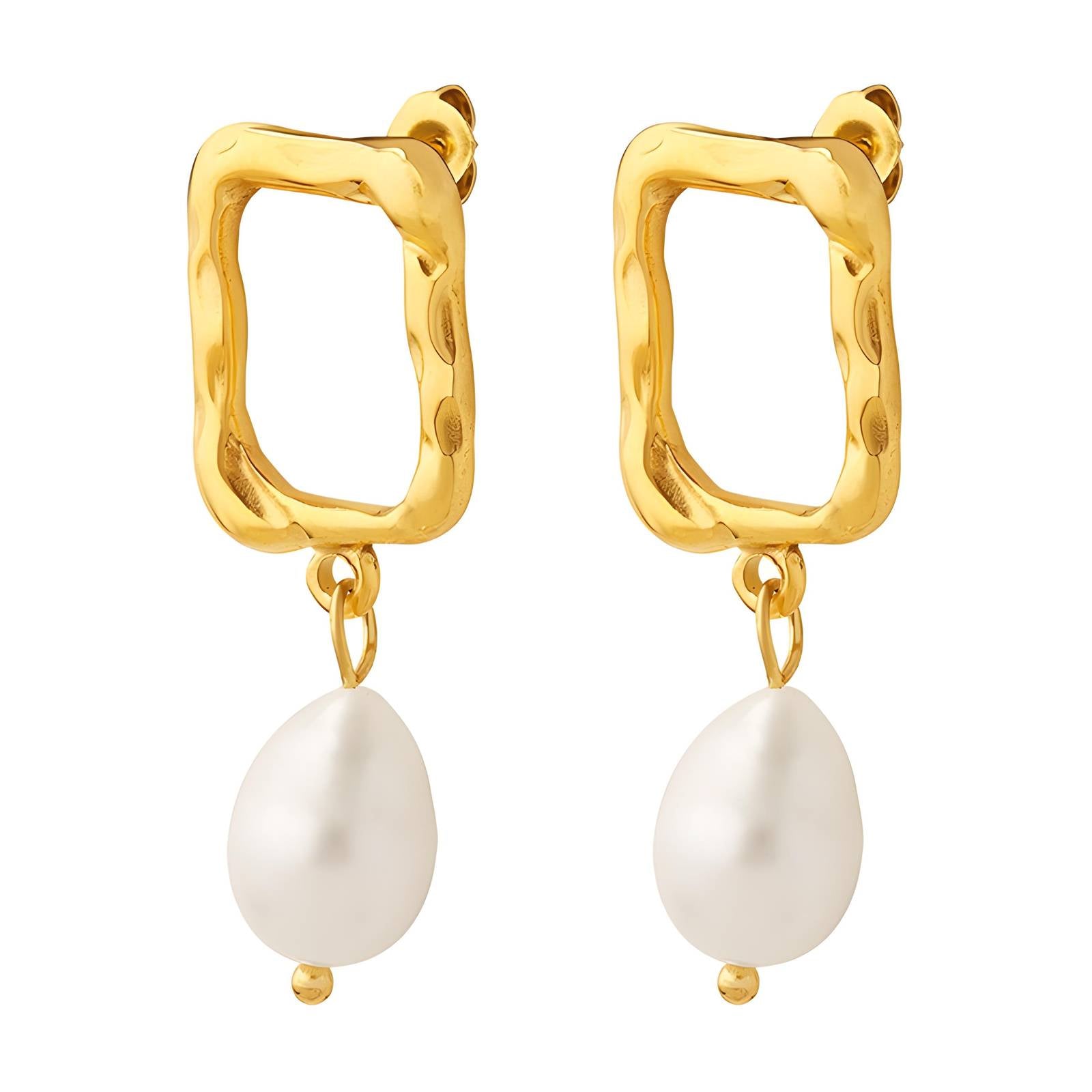 18K Gold Plated Stainless Steel Baroque Pearl Drop Earrings - Ora Dazzle