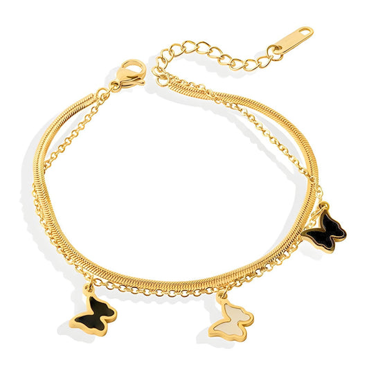 18K Gold Plated Stainless Steel Butterfly Mini Charm Bracelet - Ora Dazzle