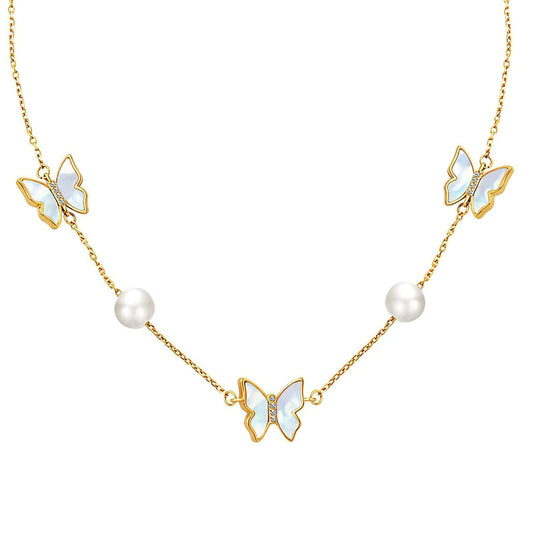 18K Gold Plated Stainless Steel Butterfly Multi Pendant Chain Necklace - Ora Dazzle