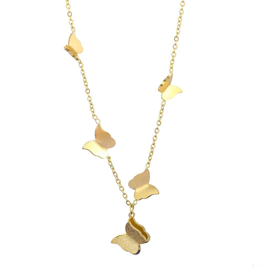 18K Gold Plated Stainless Steel Butterfly Multi Pendant Y - shaped Necklace - Ora Dazzle