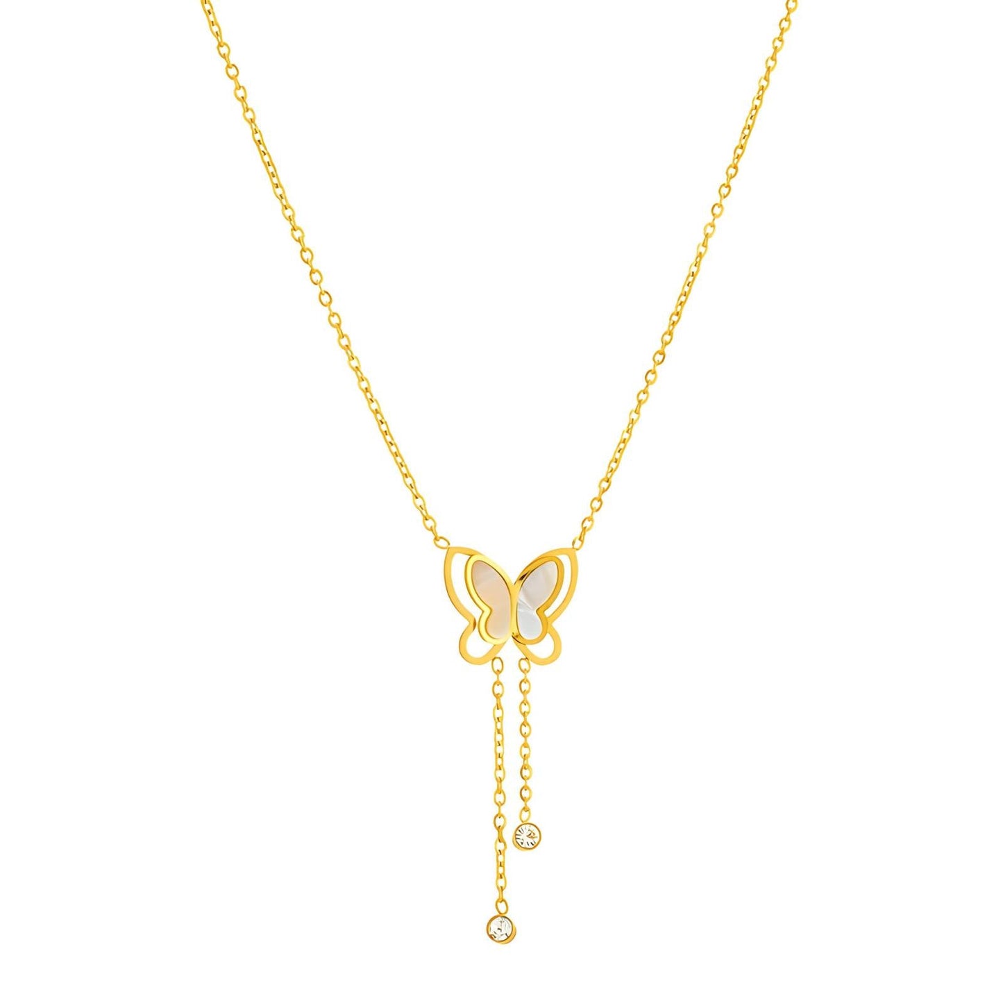 18K Gold Plated Stainless Steel Butterfly Pendant Y - shaped Necklace - Ora Dazzle