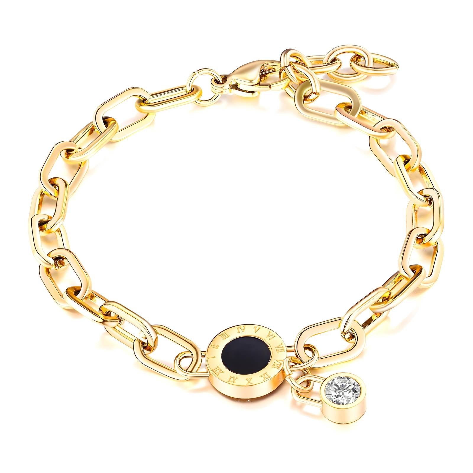 18K Gold Plated Stainless Steel Chunky Chain Charm Bracelet - Ora Dazzle