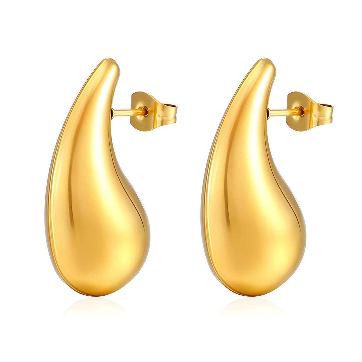 18K Gold Plated Stainless Steel Drop Shaped Stud Earrings - Ora Dazzle