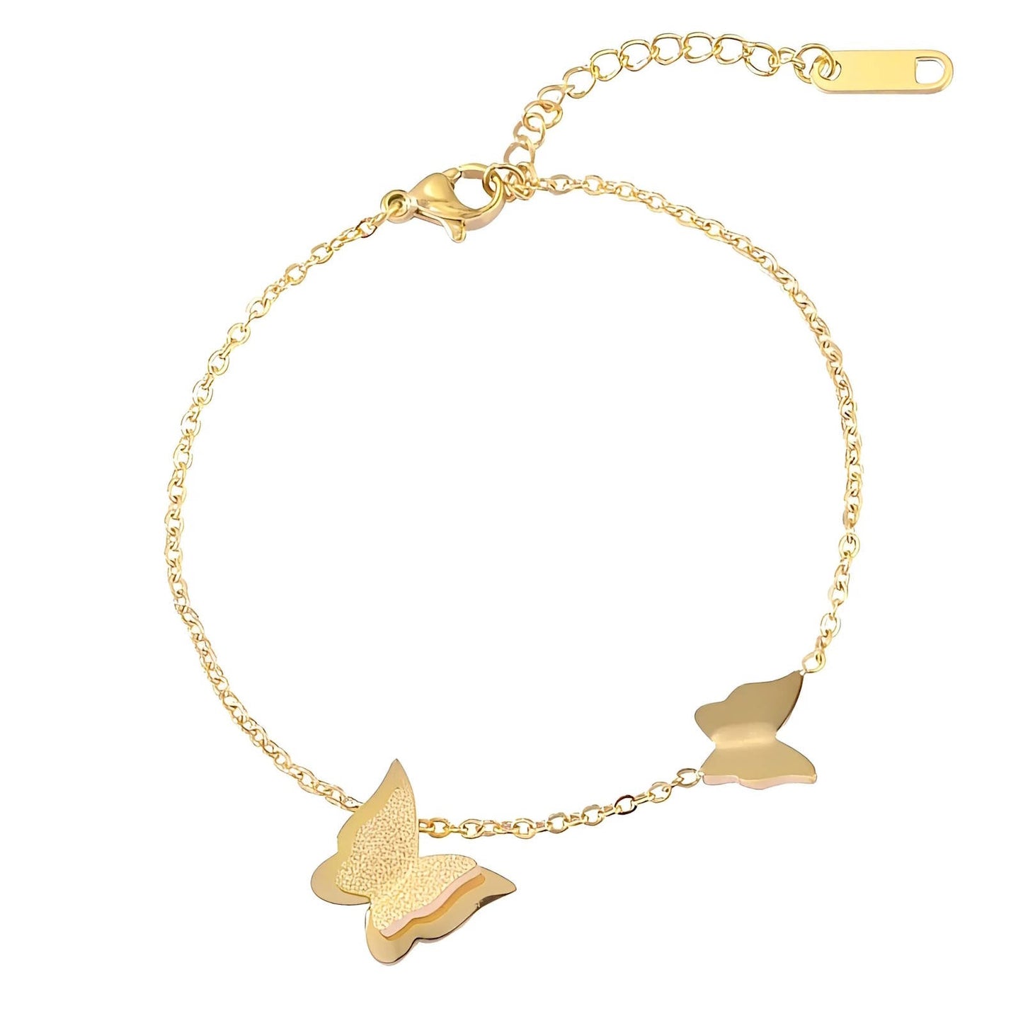 18K Gold Plated Stainless Steel Gold Butterfly 2 Charms Bracelet - Ora Dazzle