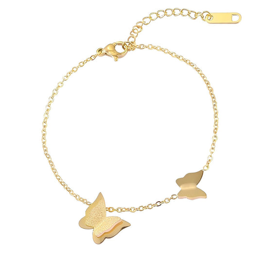 18K Gold Plated Stainless Steel Gold Butterfly 2 Charms Bracelet - Ora Dazzle