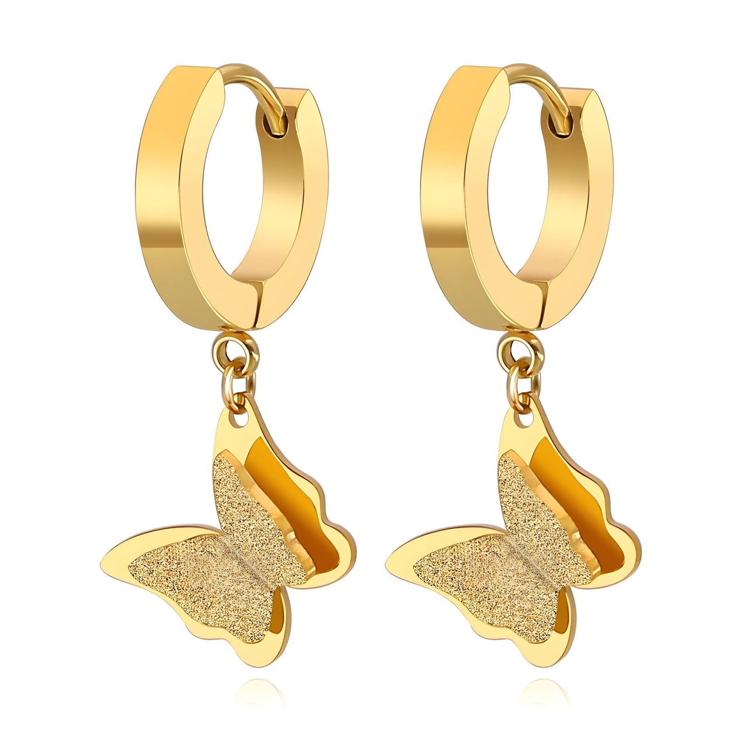 18K Gold Plated Stainless Steel Gold Butterfly Drop Earrings - Ora Dazzle