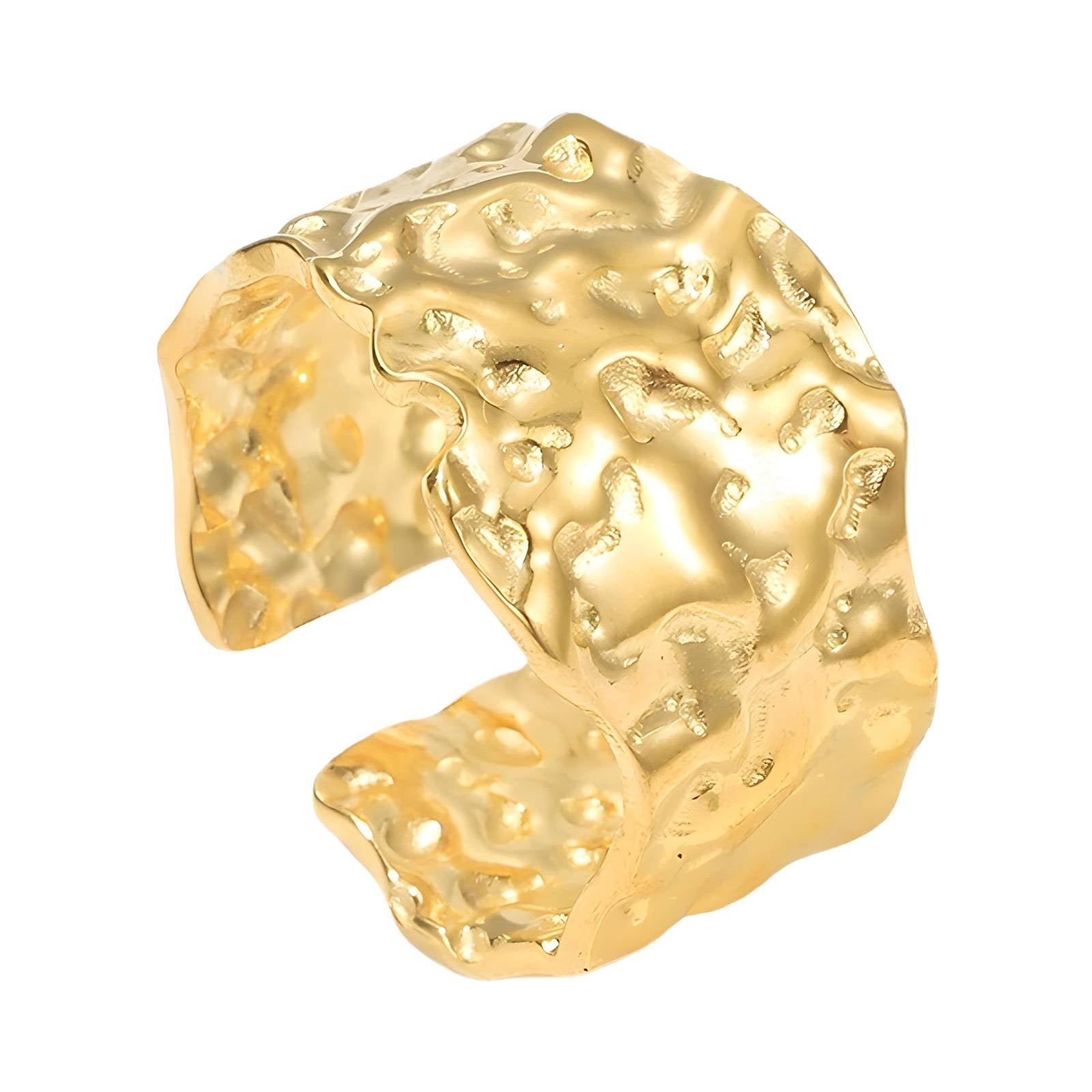 18K Gold Plated Stainless Steel Golden Texture Сuff Finger Ring - Ora Dazzle