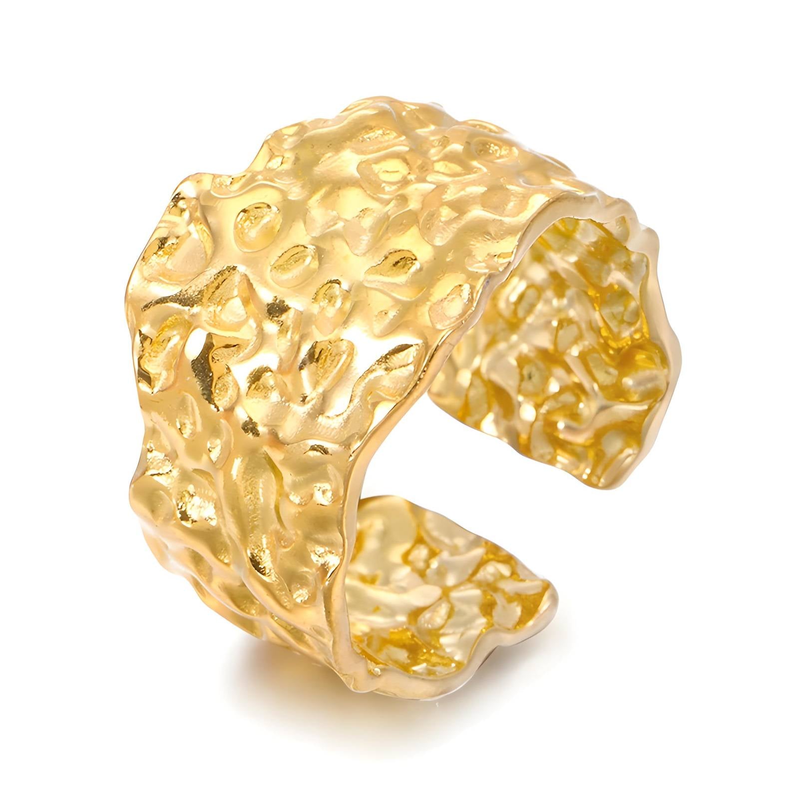 18K Gold Plated Stainless Steel Golden Texture Сuff Finger Ring - Ora Dazzle