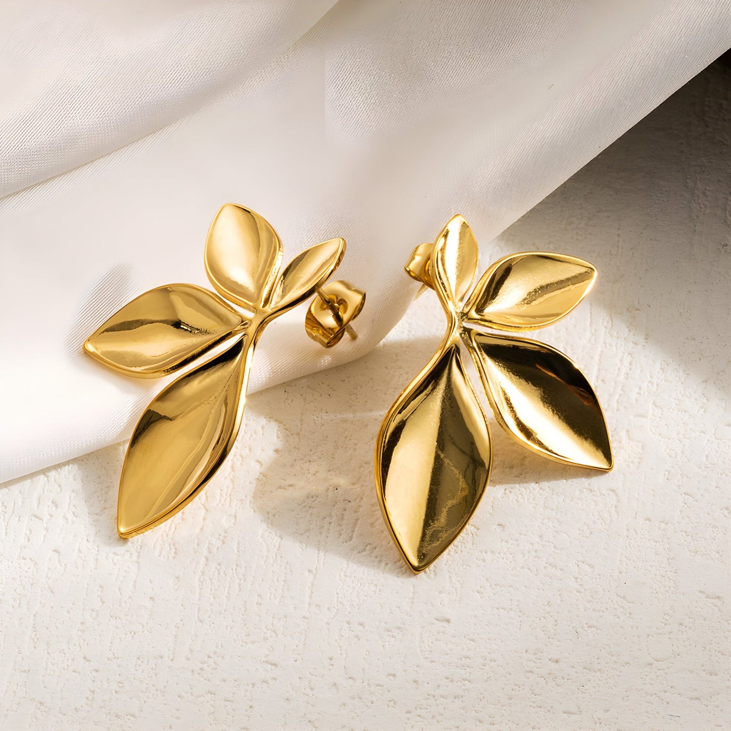 18K Gold Plated Stainless Steel Leaf Cluster Statement Earrings - Ora Dazzle