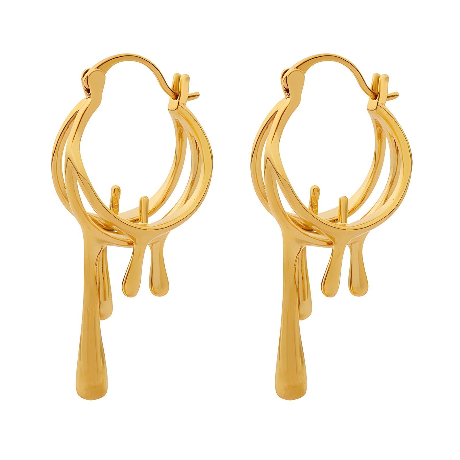 18K Gold Plated Stainless Steel Liquid Gold Drops Earrings - Ora Dazzle