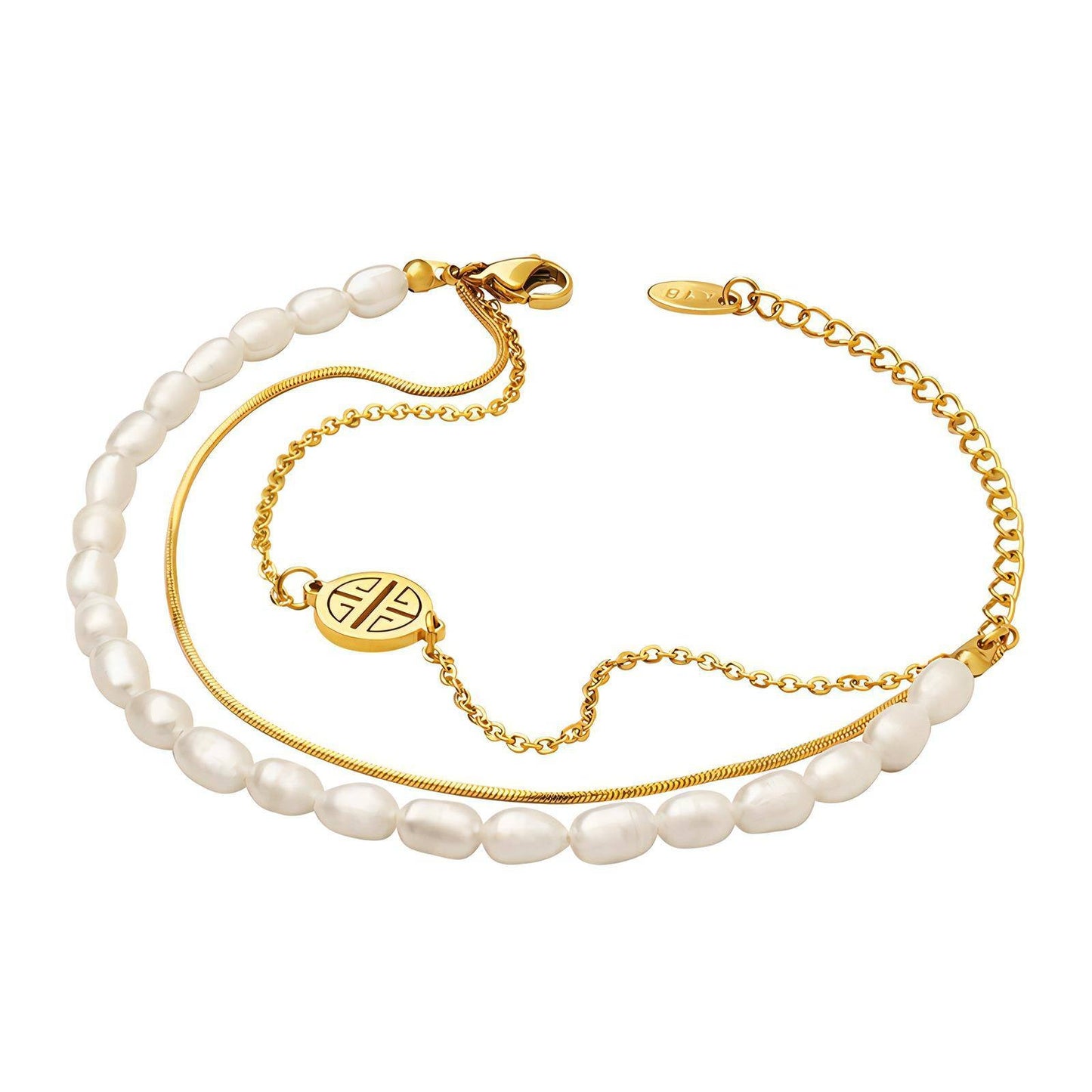 18K Gold Plated Stainless Steel Natural Pearl Layered Bracelet - Ora Dazzle