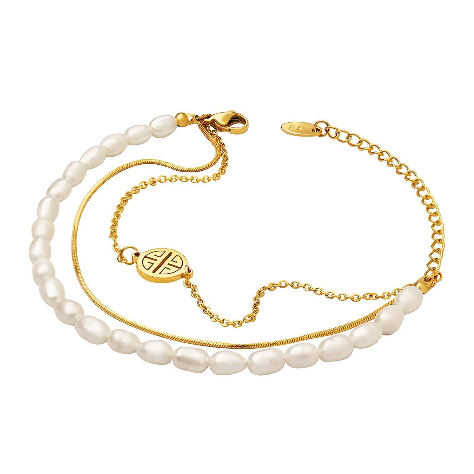 18K Gold Plated Stainless Steel Natural Pearl Layered Bracelet - Ora Dazzle