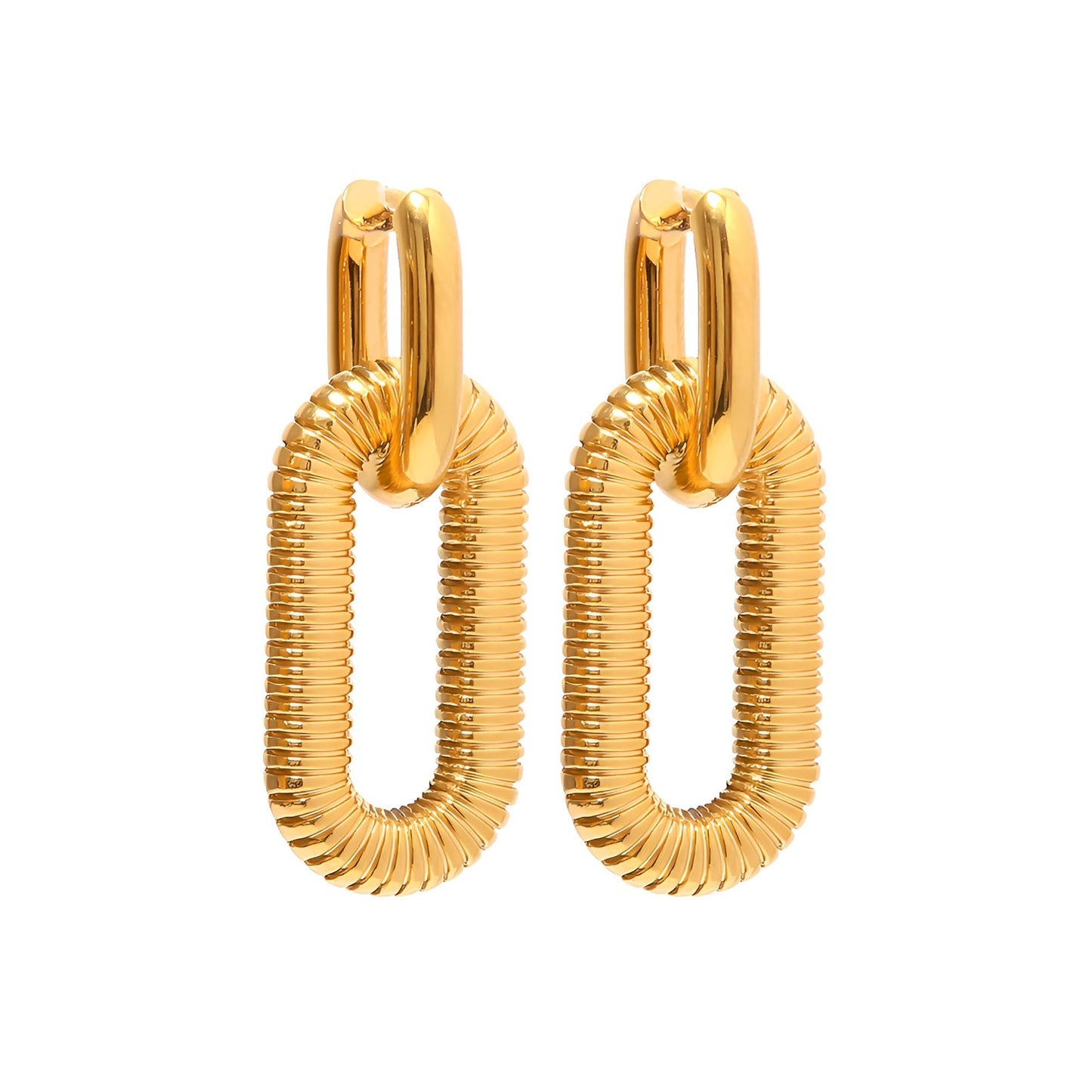 18K Gold Plated Stainless Steel Textured Oval Link Earrings - Ora Dazzle