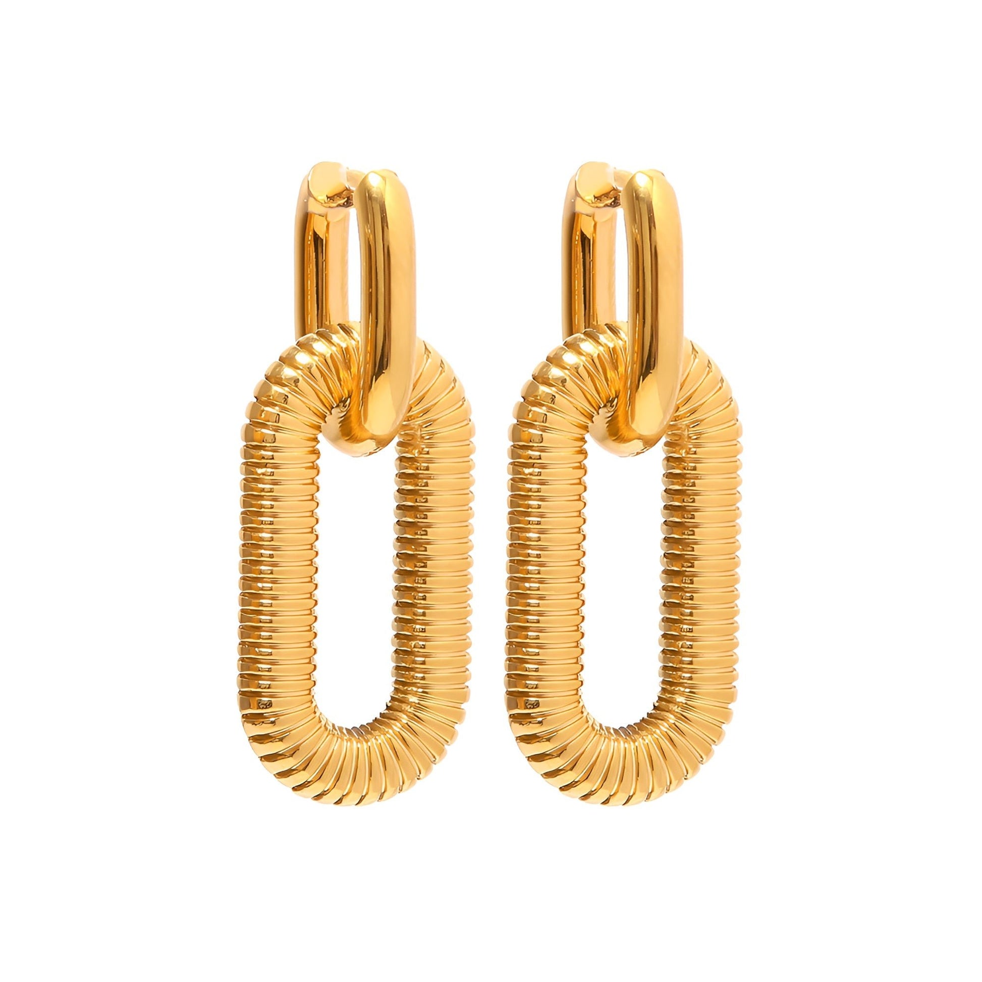 18K Gold Plated Stainless Steel Textured Oval Link Earrings - Ora Dazzle