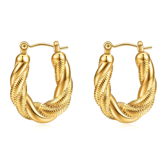 18K Gold Plated Stainless Steel Twisted Rope Hoop Earrings - Ora Dazzle