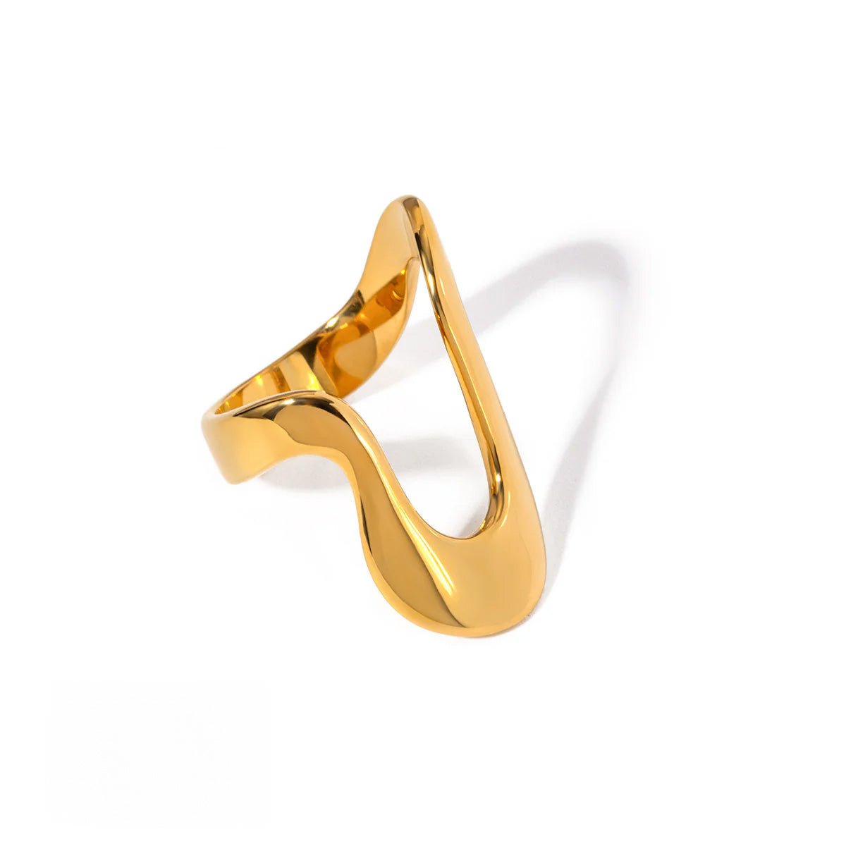 18K Gold Plated Stainless Steel U - Shape Quadrilateral Ring - Ora Dazzle