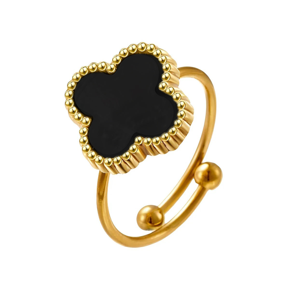 18K Gold Plated Stainless Steel White Four-Leaf Clover Adjustable Finger Ring