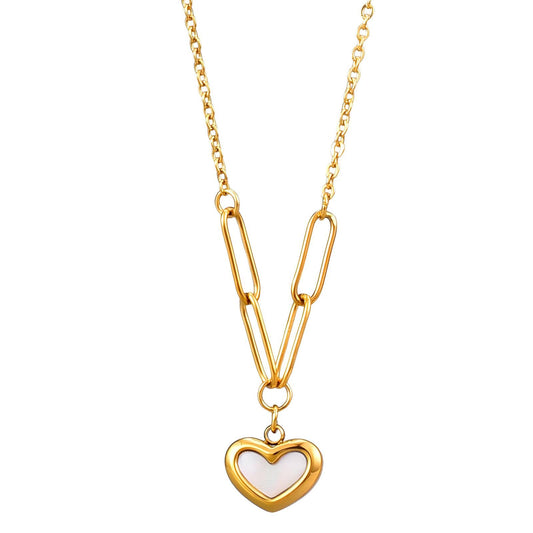 18K Gold Plated Stainless Steel White Heart Pedant Necklace - Ora Dazzle