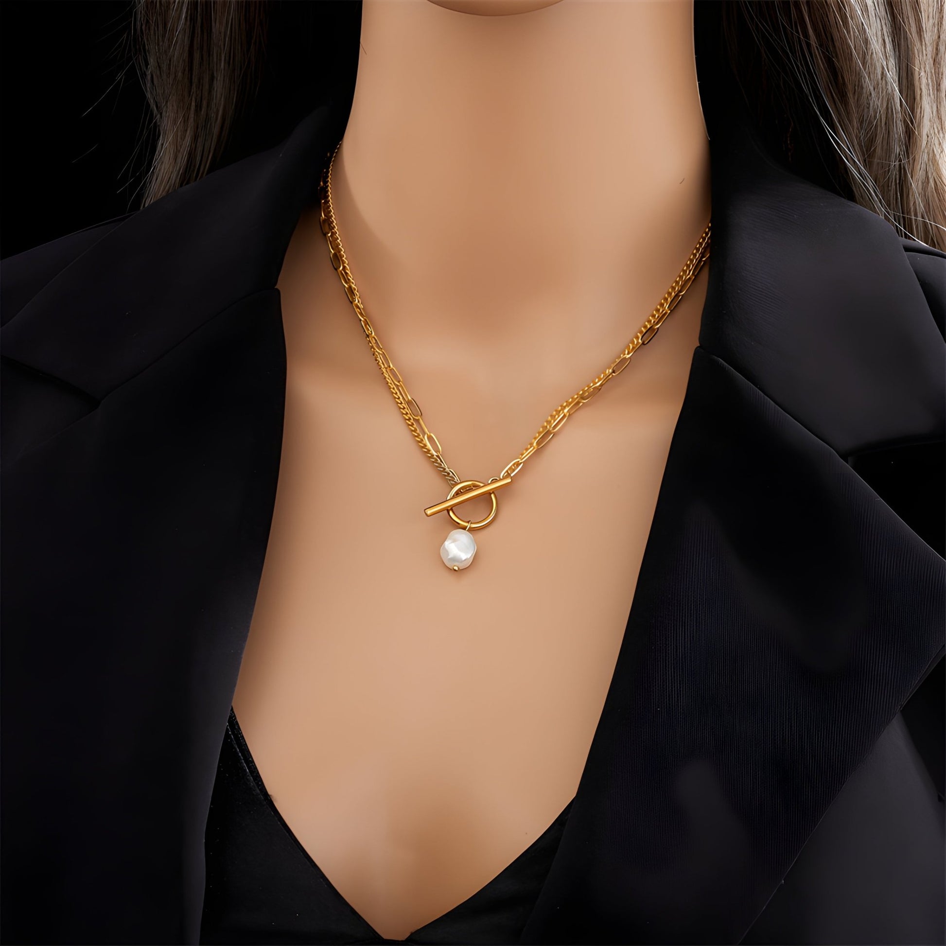 18K Gold Plated Toggle Baroque Pearl Necklace - Ora Dazzle