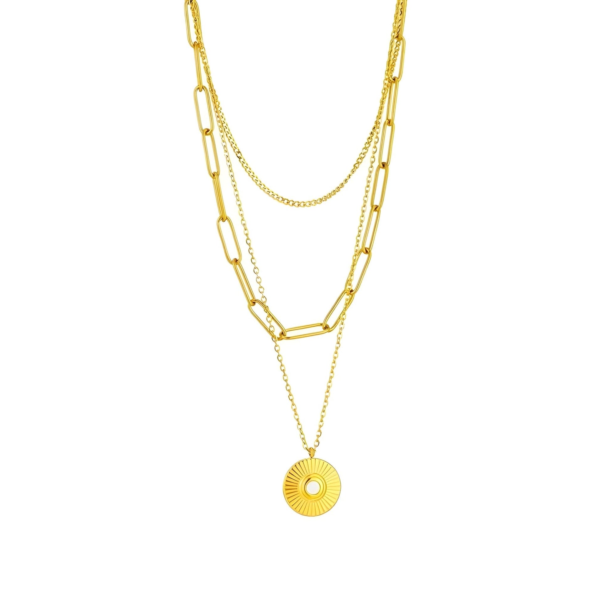 18K Gold Plated Triple Layered Chain Necklace - Ora Dazzle