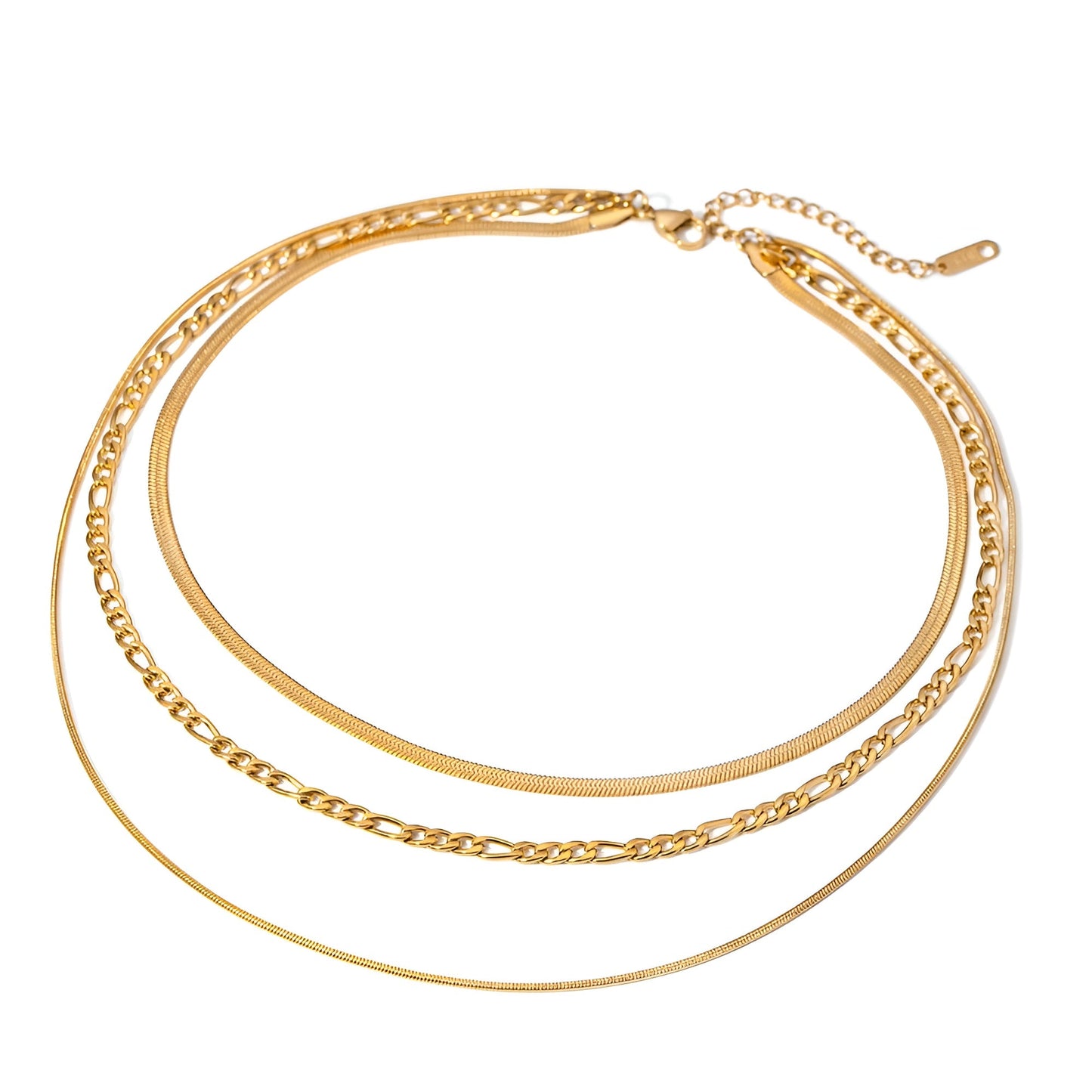 18K Gold Plated Triple Strand Chain Necklace - Ora Dazzle