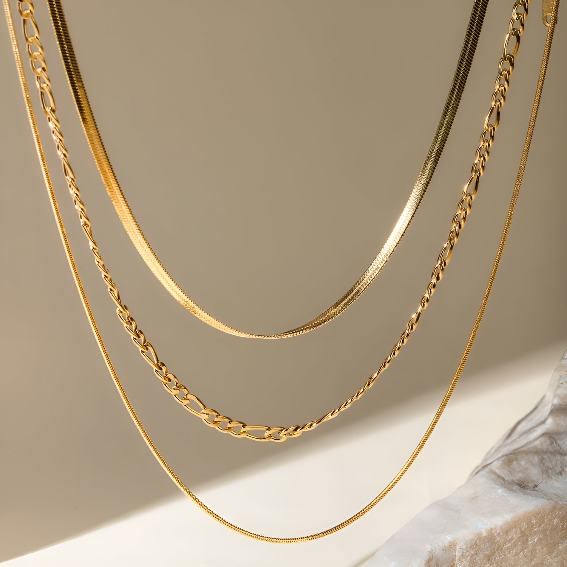 18K Gold Plated Triple Strand Chain Necklace - Ora Dazzle