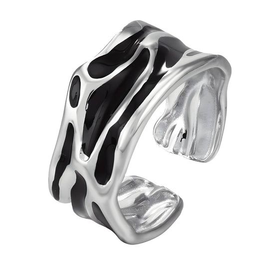 Stainless Steel Liquid Silver Cuff Finger Ring - Ora Dazzle